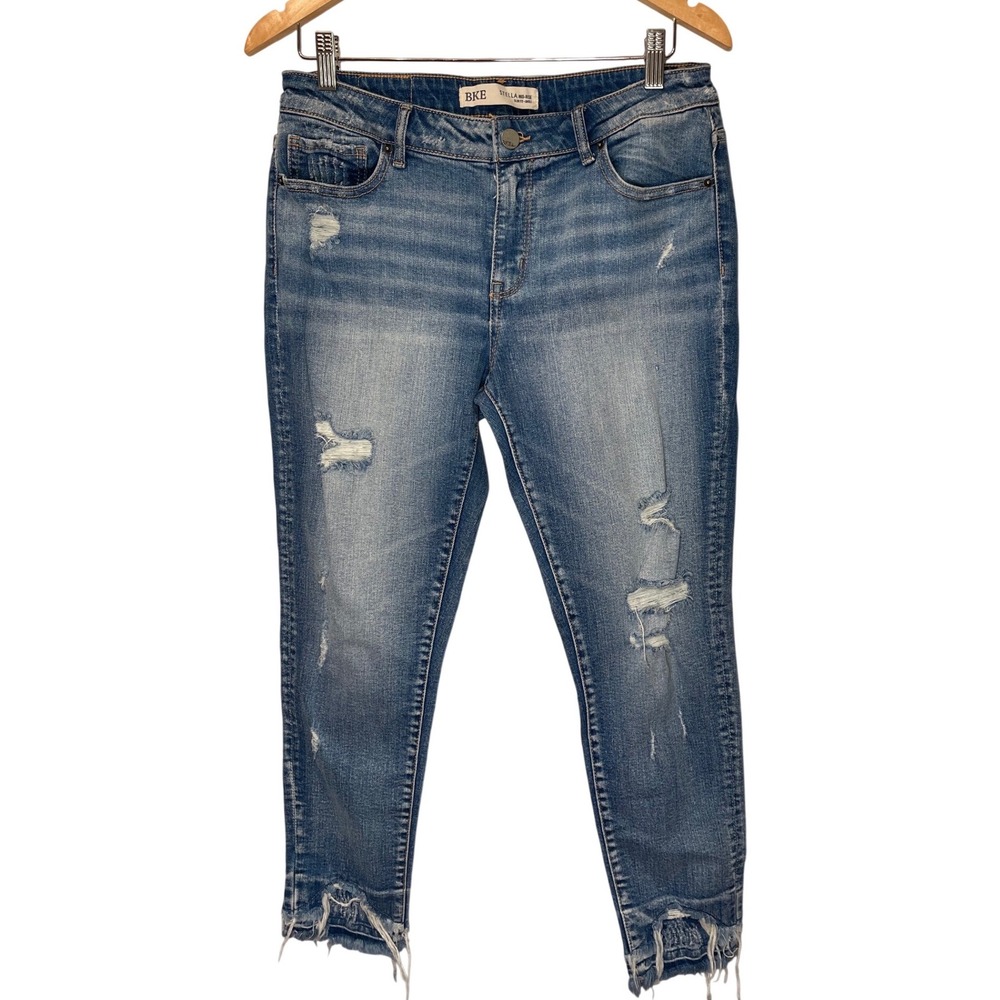 BKE Stella Mid Rise Slim Fit Ankle‎ Distressed Denim Jeans Size 30 Y2K grunge